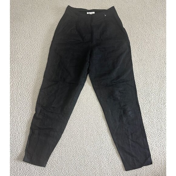 Vintage Linen Pants High Rise Tapered Black 80s 90s - Picture 1 of 16